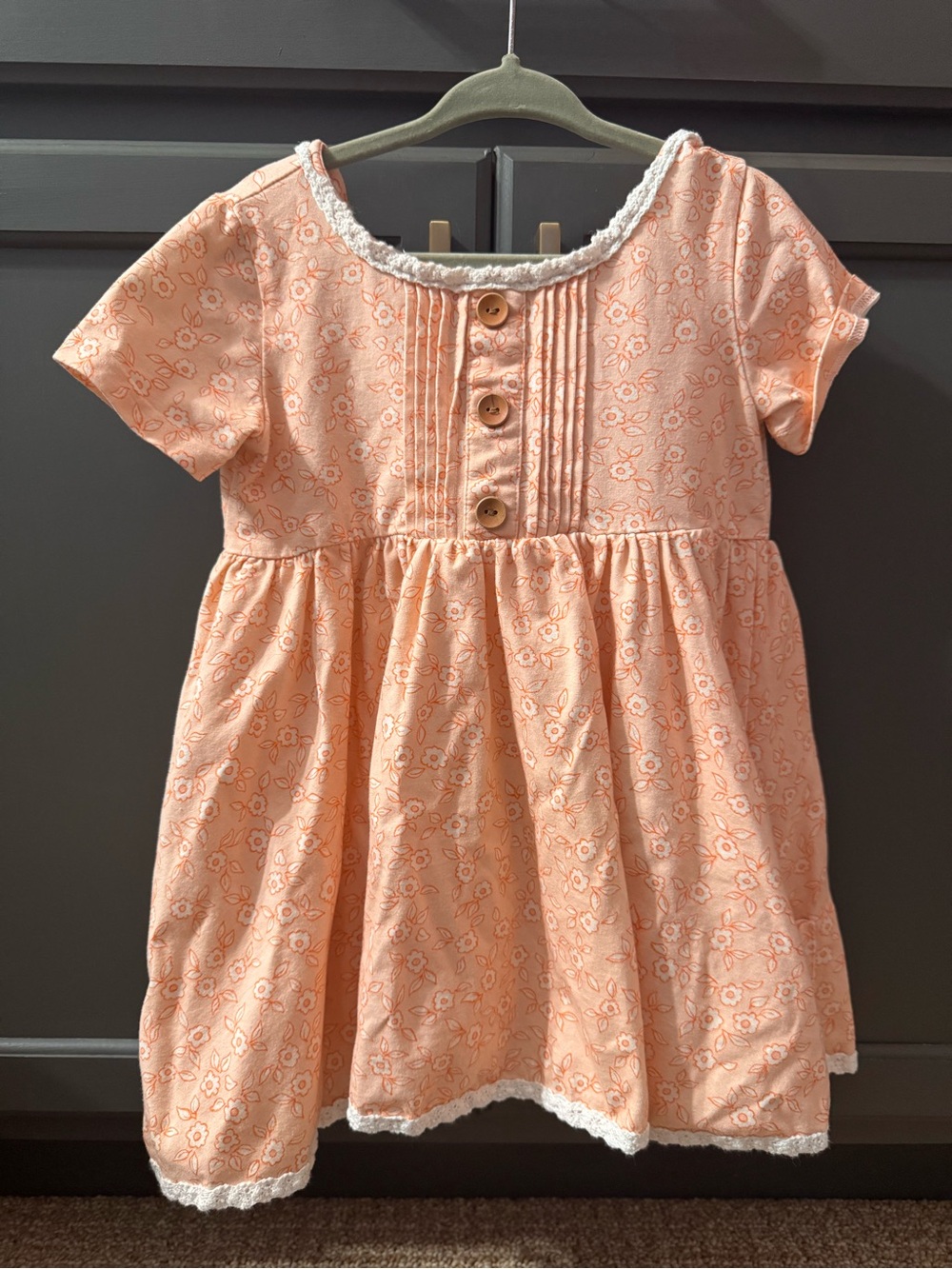 SweetHoney Peach Floral Cotton Tunic Top with Lace Trim